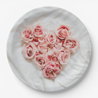 Plato De Papel Romantic Pink Floral Heart Paper Plates