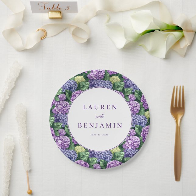 Plato De Papel Romantic Purple Floral Hydrangea (Boda)