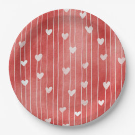 Plato De Papel Romantic Red White Stripes Hearts Love
