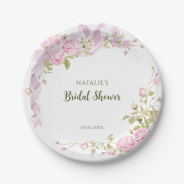 Plato De Papel Romantic Roses Chic Floral Bridal Shower (Anverso)
