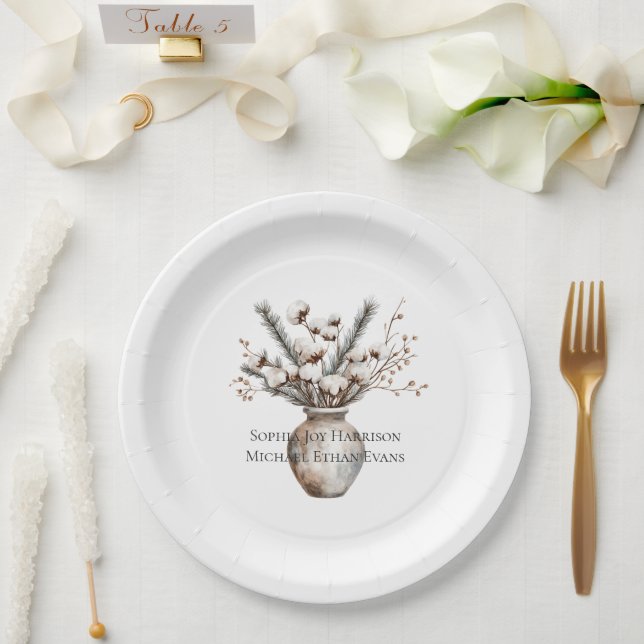 Plato De Papel Romantic White Flowering Tree in Vase Wedding (Boda)