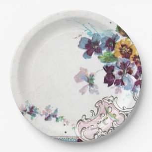 Plato De Papel ROMÁNTICA Boda Floral Rosa Azul Blanco