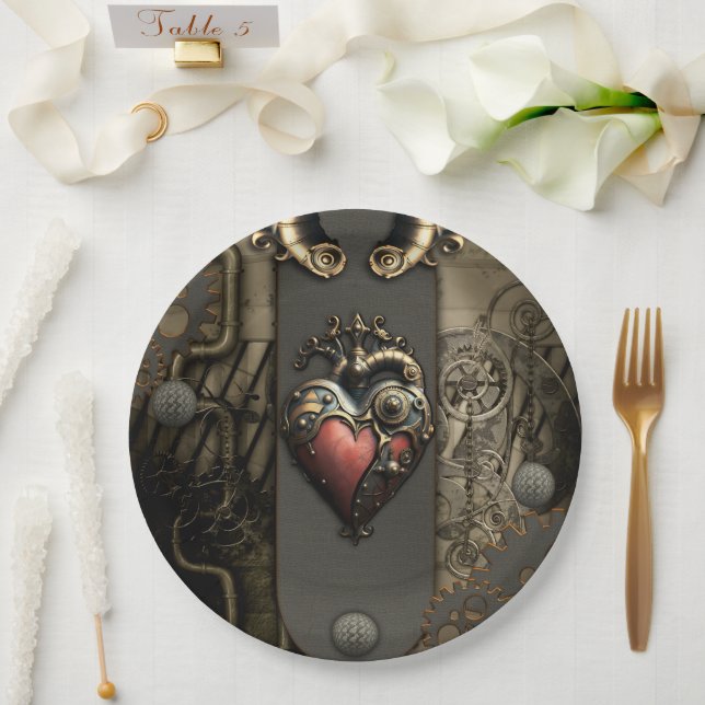 Plato De Papel Romanticismo en las ruedas y tubos del alma de vap (Boda)