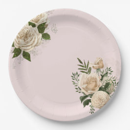 Plato De Papel Romántico Boda de flores de marfil rosa de Rubor