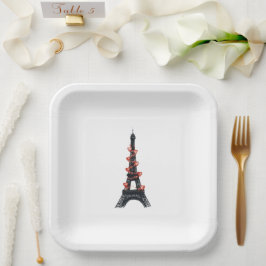 Plato De Papel Romántico Boda de la Torre Eiffel de los corazones