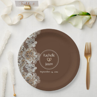 Plato De Papel Romántico cuero y encaje rústico occidental