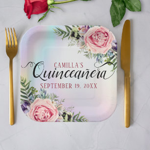 Plato De Papel Romántico elegante y encantador Quinceañera floral