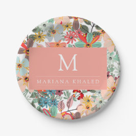 Plato De Papel Romántico Floral suave durazno verde rosa Clásico