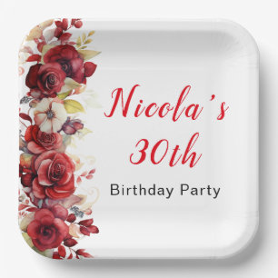 Plato De Papel Romántico Roses Roses Roses Floral Cumpleaños