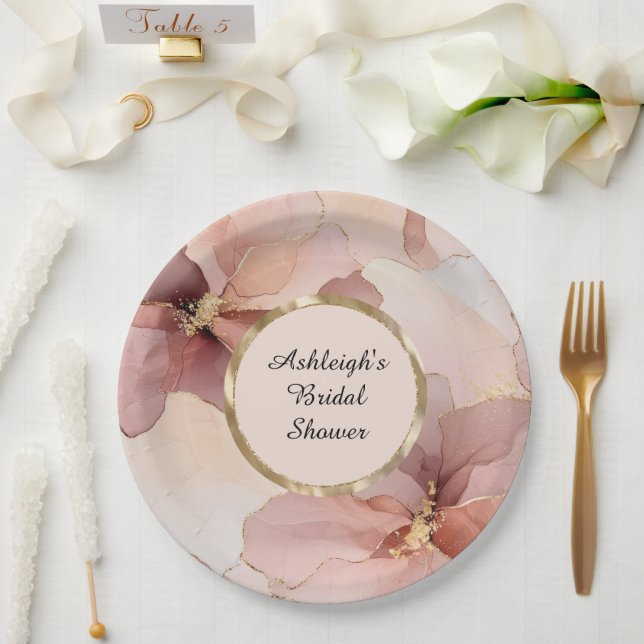 Plato De Papel Romántico Rubor Pink Gold Floral Bridal Shower (Boda)