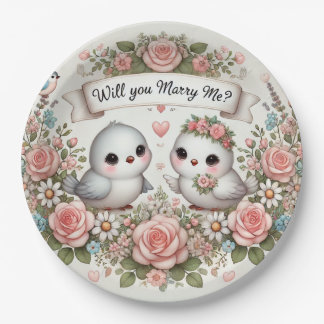 Plato De Papel Romántico "¿Te Casarás Conmigo?" Placa de papel de