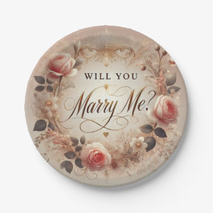 Plato De Papel Romántico "¿Te Casarás Conmigo?" Placa de papel de