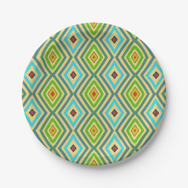 Plato De Papel Rombo Diamante Verde Azul Geométrico  (Anverso)
