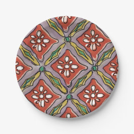 Plato De Papel Rombos y flores