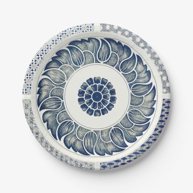 Plato De Papel Ronda azul blanca floral china (Anverso)