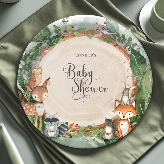 Plato De Papel Ronda clásica de Woodland Baby Shower (Subido por el creador)