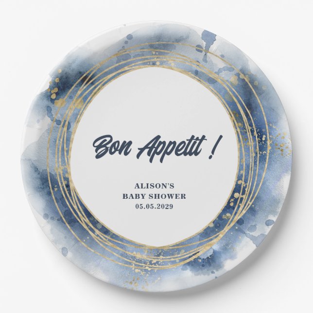 Plato De Papel Ronda de ducha Blue Baby Boy (Anverso)