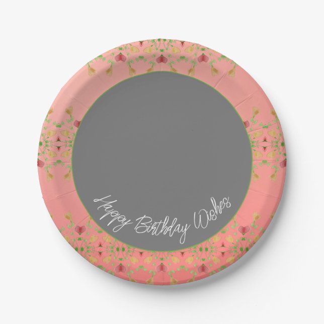 Plato De Papel Ronda De Gris Rosa Y Oscuro Lavado Con bonito (Anverso)