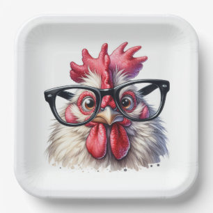 Plato De Papel Rooster Con Glasos Negros