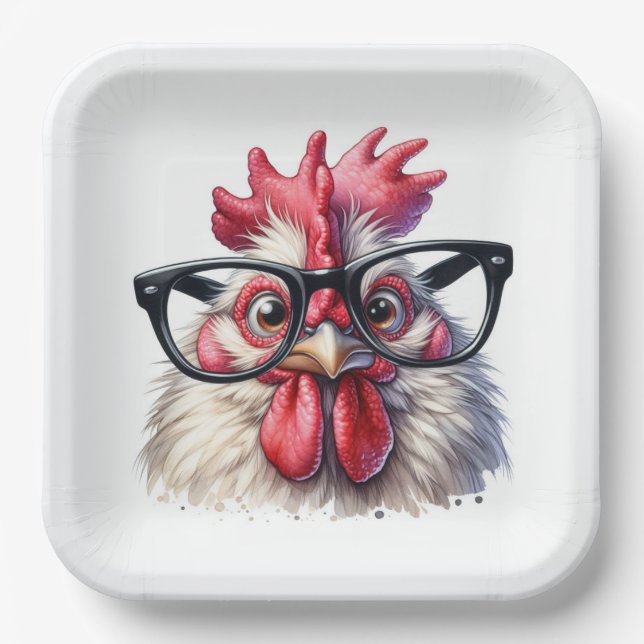 Plato De Papel Rooster Con Glasos Negros (Anverso)