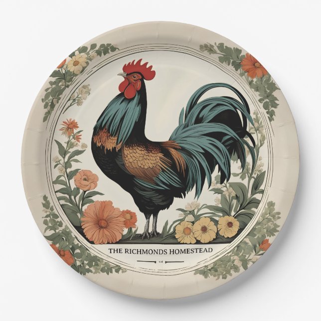 Plato De Papel Rooster de primavera (Anverso)