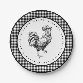 Plato De Papel Rooster Gingham