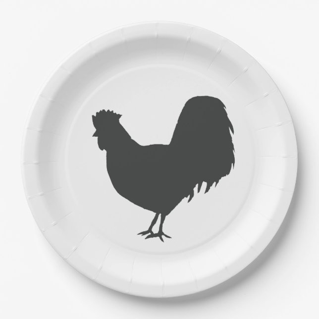 Plato De Papel Rooster Silhouette Barnyard Party Paper Napkin (Anverso)