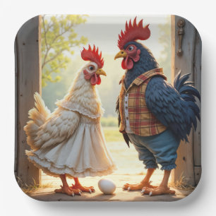 Plato De Papel Rooster y Hen Humor