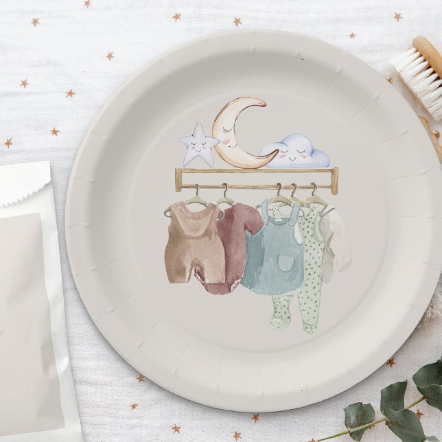 Plato De Papel Ropa Boho Nursery Baby Sexo Neutral (Baby Clothes paper plates from my Boho Nursery baby shower Collection)