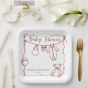 Plato De Papel Ropa de bebé dibujada a mano baby shower