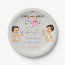 Plato De Papel Ropa de bebé género revelan marfil azul rosado