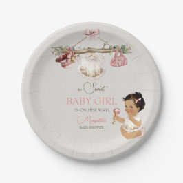 Plato De Papel Ropa de bebé niña baby shower marfil rosa