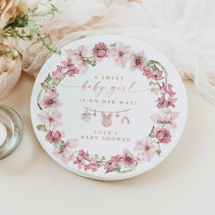 Plato De Papel Ropa de bebé niña dulce floral en tendedero Baby S