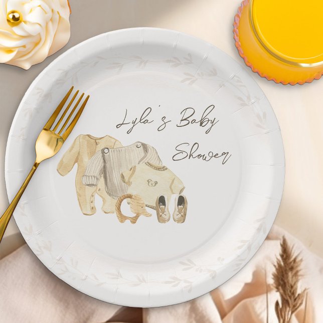 Plato De Papel Ropa de bebé Sexo Neutral Baby Shower (Gender Neutral Paper Plates - from my Baby Clothes Baby Shower Collection)