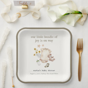 Plato De Papel Ropa de bebé verde Boho Género Baby Shower neutral