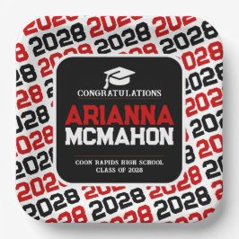 Plato De Papel Ropa de graduación personalizada en rojo, blanco y