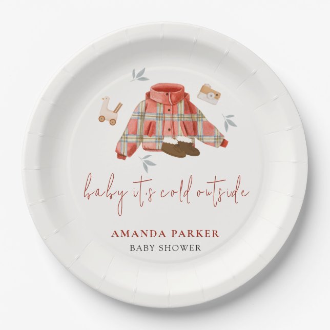 Plato De Papel Ropa de Invierno Jugada Baby Shower (Anverso)