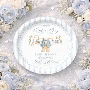 Plato De Papel Ropa de Niño Dulce Bebé Rayas Baby Shower