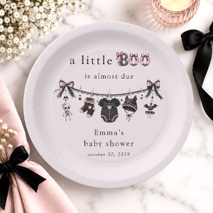 Plato De Papel Ropa de Tender Little Boo Rosa Negro Baby Shower