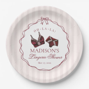 Plato De Papel Ropa Interior Roja Borgoña para Despedida de Solte