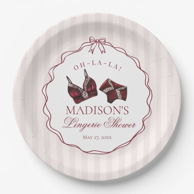 Plato De Papel Ropa Interior Roja Borgoña para Despedida de Solte (Anverso)