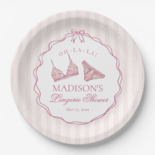 Plato De Papel Ropa Interior Rosa Pastel para Ducha de Despedida
