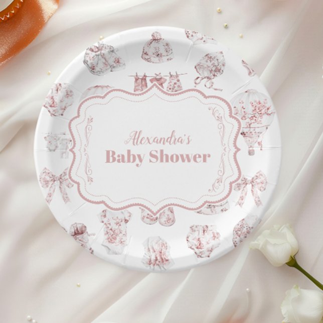 Plato De Papel Ropa rosa de tela de Jouy Baby Shower (Subido por el creador)