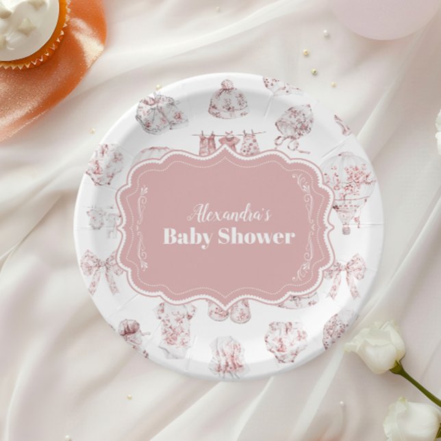 Plato De Papel Ropa rosa de tela de Jouy Baby Shower (Subido por el creador)