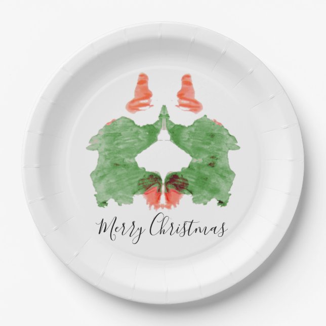 Plato De Papel Rorschach Inkblot Los Elves de Santa (Anverso)