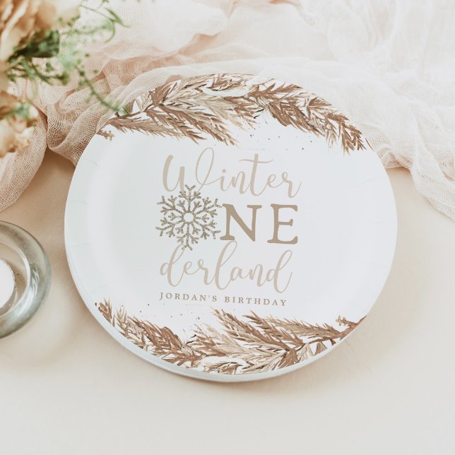Plato De Papel RORY Boho Beige Winter Wonderland Primer cumpleaño (Subido por el creador)