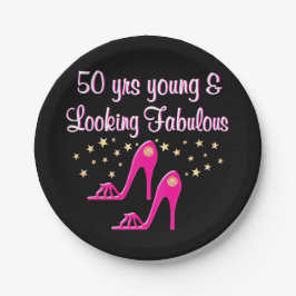 PLATO DE PAPEL ROSA 50 AÑOS JÓVENES Y FABULOSOS