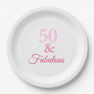 Plato De Papel Rosa 50 y fabulosa placa de papel