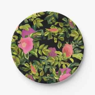 Plato De Papel rosa acuarela flores rosas retro floral botánico