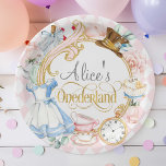 Plato De Papel Rosa, Alice Polonia, Chica, primer cumpleaños<br><div class="desc">Este producto es un conjunto de encantadores platos de papel rosa diseñados para una celebración de primer cumpleaños de un chica, inspirados en el tema caprichoso de "Alicia en el país de las maravillas". Cada plato presenta intrincados ilustraciones de la icónica Alicia en un marco mágico y maravilloso, todo representado...</div>